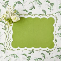 New Mrs. Alice Serena Applique Green Placemats & Napkins (Set Of 4)