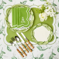 New Mrs. Alice Serena Applique Green Placemats & Napkins (Set Of 4)