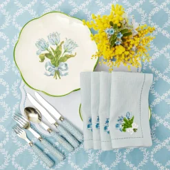 Hot Mrs. Alice Sky Blue Linen Tulip Napkins (Set Of 4)