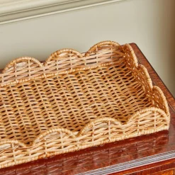 Hot Mrs. Alice Small Scalloped Rattan Tray