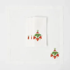 Online Mrs. Alice Strawberry White Linen Embroidered Napkins (Set Of 4)