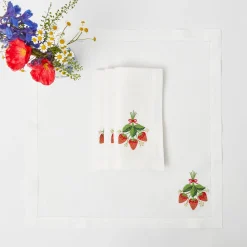 Online Mrs. Alice Strawberry White Linen Embroidered Napkins (Set Of 4)