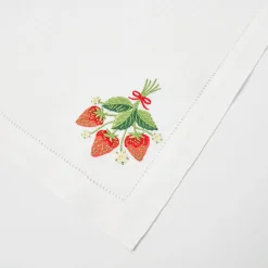Online Mrs. Alice Strawberry White Linen Embroidered Napkins (Set Of 4)