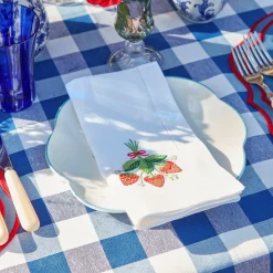 Online Mrs. Alice Strawberry White Linen Embroidered Napkins (Set Of 4)