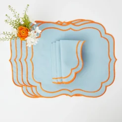 Outlet Mrs. Alice Sylvie Blue And Orange Placemats & Napkins (Set Of 4)