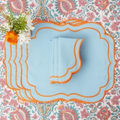 Outlet Mrs. Alice Sylvie Blue And Orange Placemats & Napkins (Set Of 4)