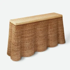 Online Mrs. Alice Vivienne Rattan Scalloped Console Table