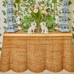 Online Mrs. Alice Vivienne Rattan Scalloped Console Table
