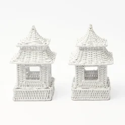 Best Mrs. Alice White Rattan Pagoda & Urn Vase Set