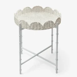 Clearance Mrs. Alice White Rattan Round Scalloped Tray With Stand