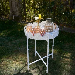 Clearance Mrs. Alice White Rattan Round Scalloped Tray With Stand