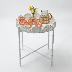 Discount Mrs. Alice White Rattan Round Scalloped Tray With Stand