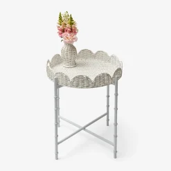Discount Mrs. Alice White Rattan Round Scalloped Tray With Stand