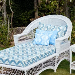 Online Mrs. Alice White Rattan Sun Lounger With Blue Ikat Cushion