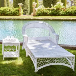 Online Mrs. Alice White Rattan Sun Lounger With Blue Ikat Cushion
