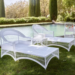 Online Mrs. Alice White Rattan Sun Lounger With Blue Ikat Cushion