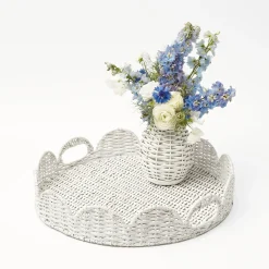 Discount Mrs. Alice White Round Scalloped Rattan Tray