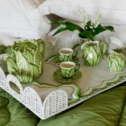 Hot Mrs. Alice White Scalloped Rattan Breakfast Tray