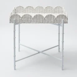 Sale Mrs. Alice White Scalloped Rattan Tray With Stand