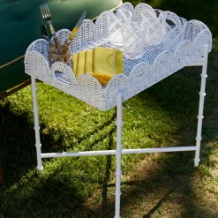 Sale Mrs. Alice White Scalloped Rattan Tray With Stand
