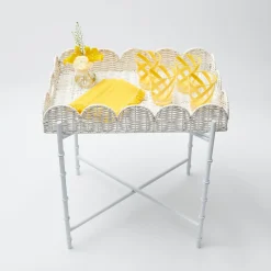 Sale Mrs. Alice White Scalloped Rattan Tray With Stand