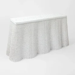 Best Mrs. Alice White Vivienne Rattan Scalloped Console Table