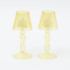 Outlet Mrs. Alice Yellow Glass Lantern Tea Light Holder (Pair) - 18Cm
