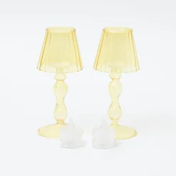 Outlet Mrs. Alice Yellow Glass Lantern Tea Light Holder (Pair) - 18Cm