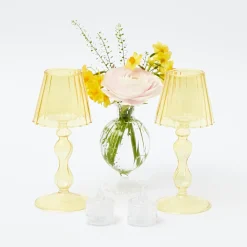 Outlet Mrs. Alice Yellow Glass Lantern Tea Light Holder (Pair) - 18Cm