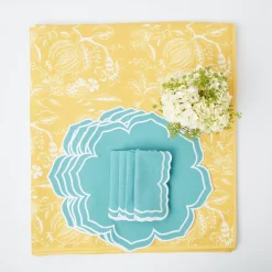 Outlet Mrs. Alice Yellow Melograno & Fleur Turquoise Linen Set