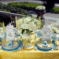 Outlet Mrs. Alice Yellow Melograno & Fleur Turquoise Linen Set